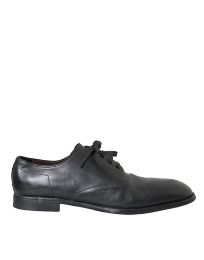 Dolce &amp; Gabbana Black Leather Derby Formal Dress Men Shoes