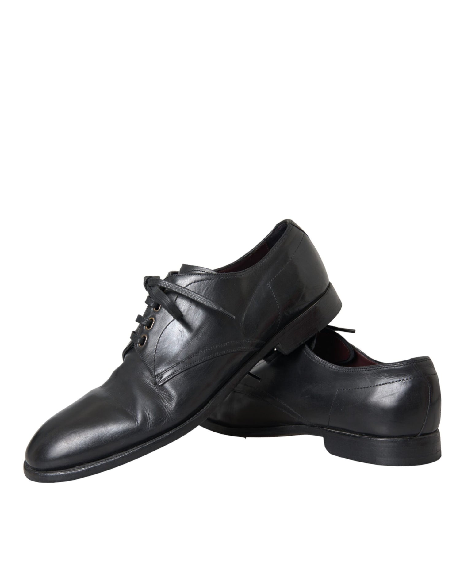 Dolce &amp; Gabbana Black Leather Derby Formal Dress Men Shoes