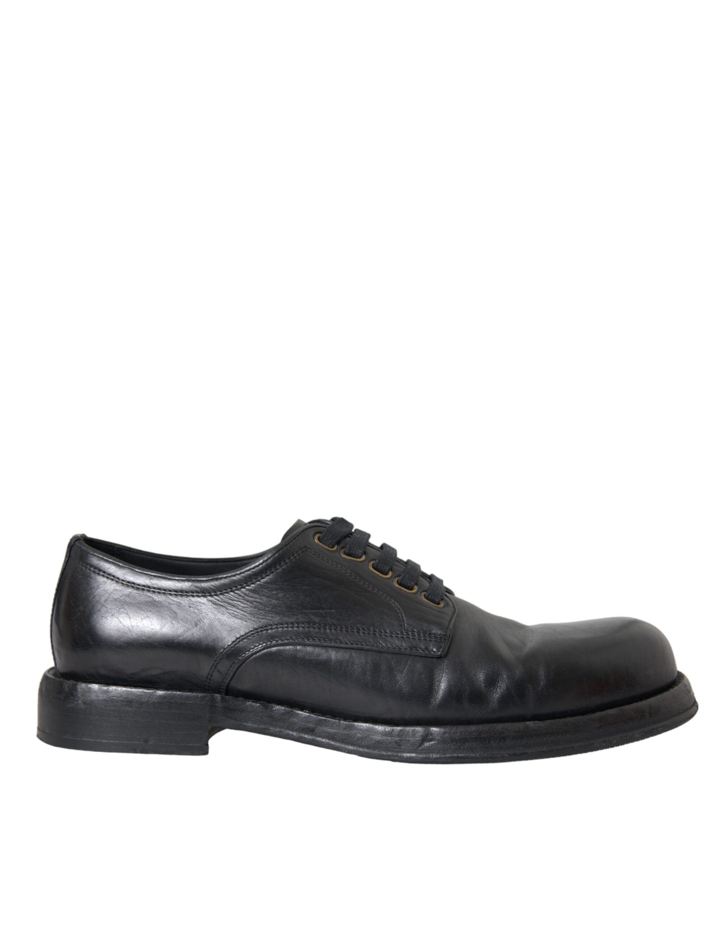 Dolce &amp; Gabbana Black Horse Leather Derby Men Dress Shoes