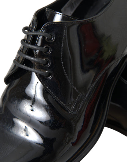 Dolce &amp; Gabbana Black Patent Leather Derby Formal Dress Shoes