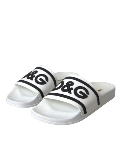 Dolce &amp; Gabbana White Black Sandals Rubber Beachwear Shoes