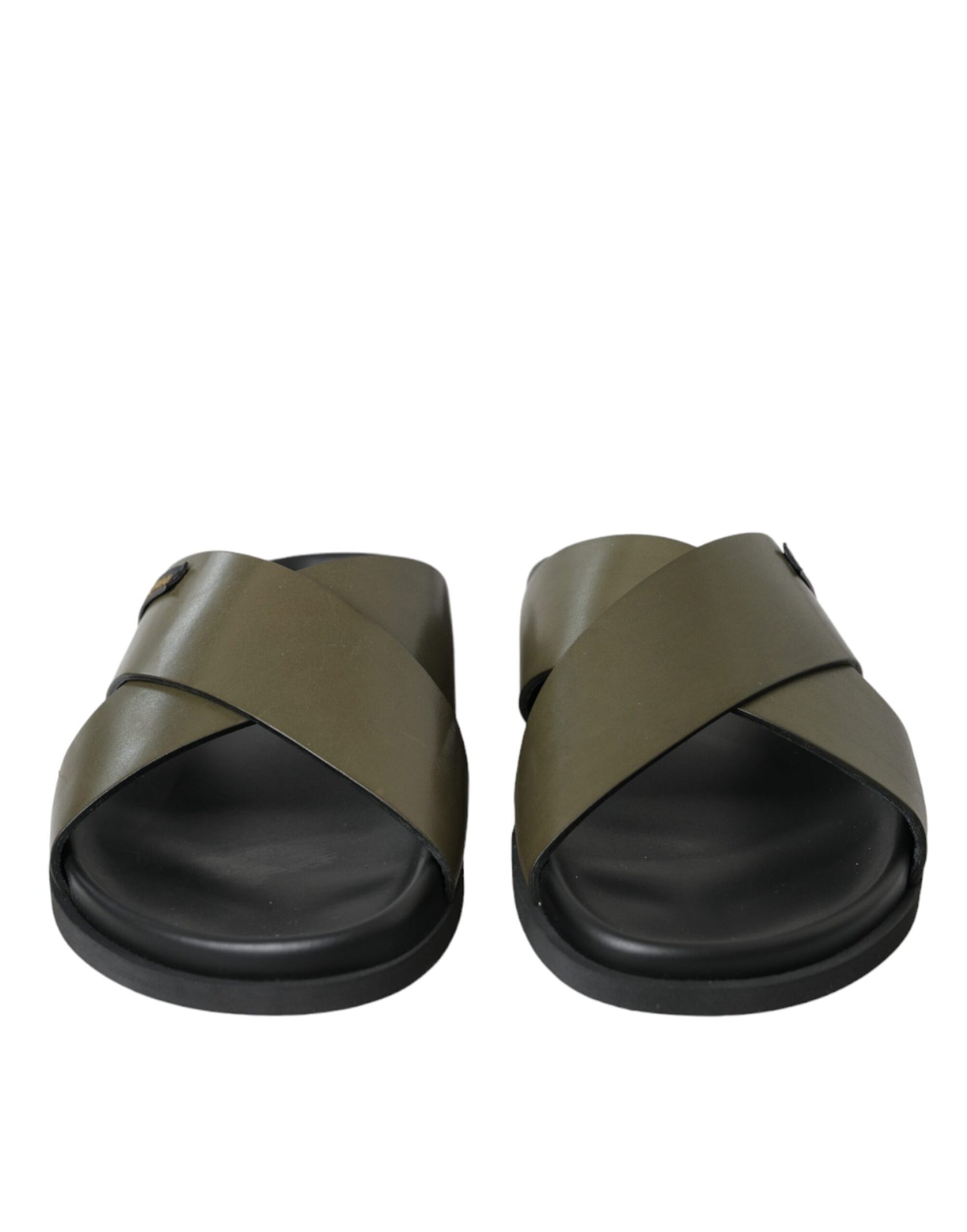 Dolce &amp; Gabbana Green Leather Criss-Cross Slide Sandals Shoes