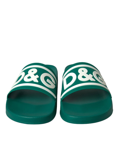 Dolce &amp; Gabbana Green White Sandals Rubber Beachwear Shoes