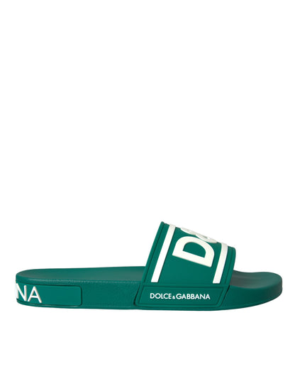 Dolce &amp; Gabbana Green White Sandals Rubber Beachwear Shoes