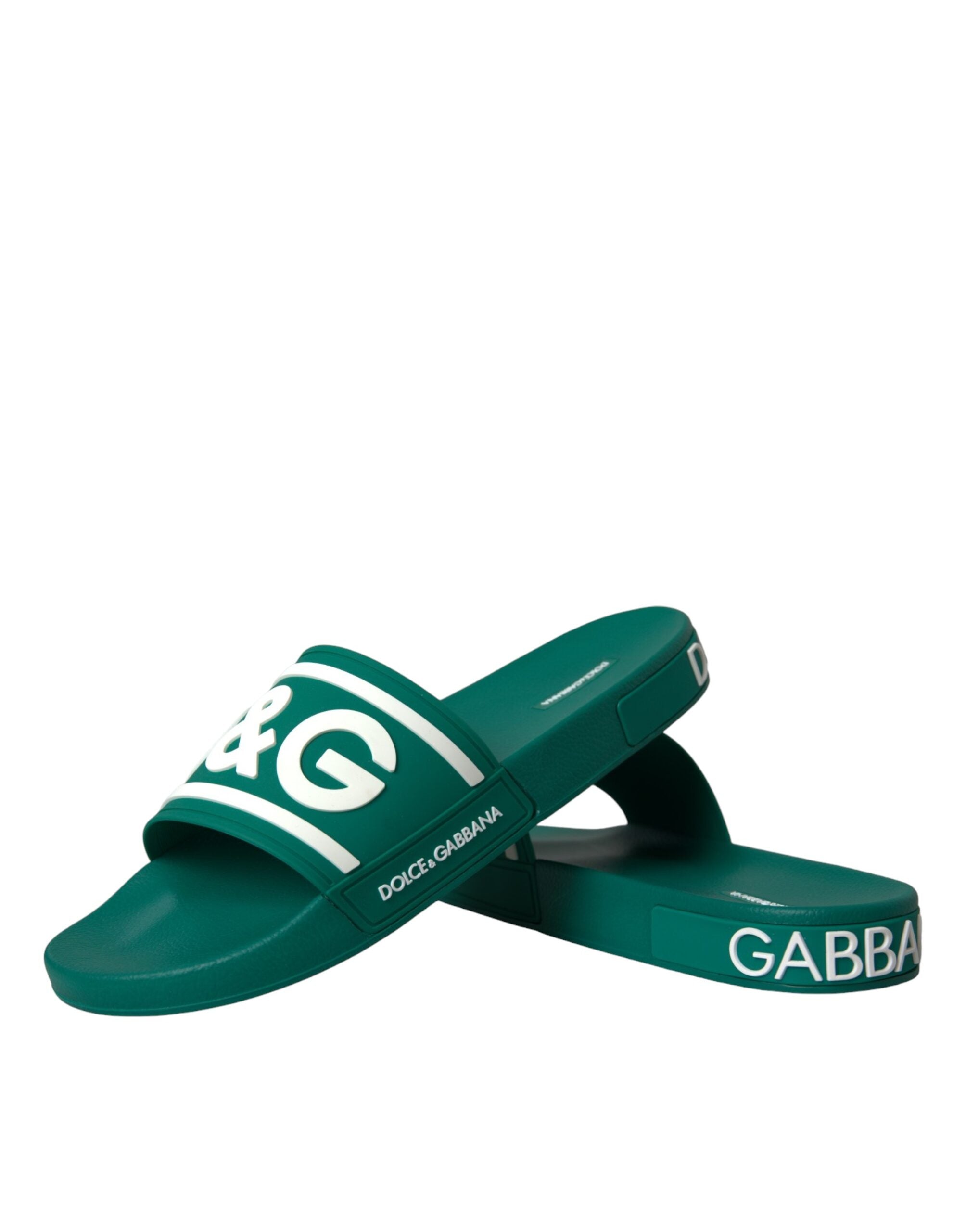 Dolce &amp; Gabbana Green White Sandals Rubber Beachwear Shoes