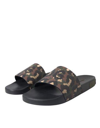 Dolce &amp; Gabbana Multicolor Camouflage Leather Beachwear Men Shoes