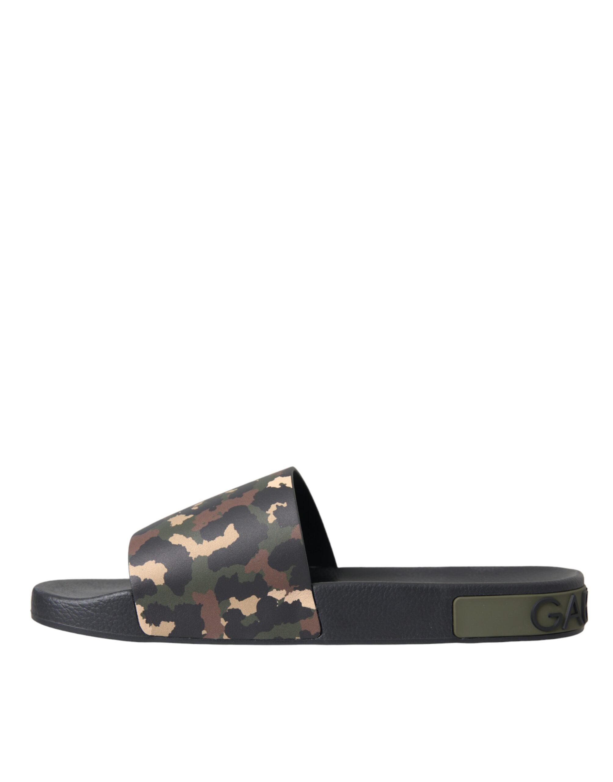 Dolce &amp; Gabbana Multicolor Camouflage Leather Beachwear Men Shoes