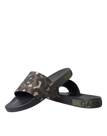 Dolce &amp; Gabbana Multicolor Camouflage Leather Beachwear Men Shoes