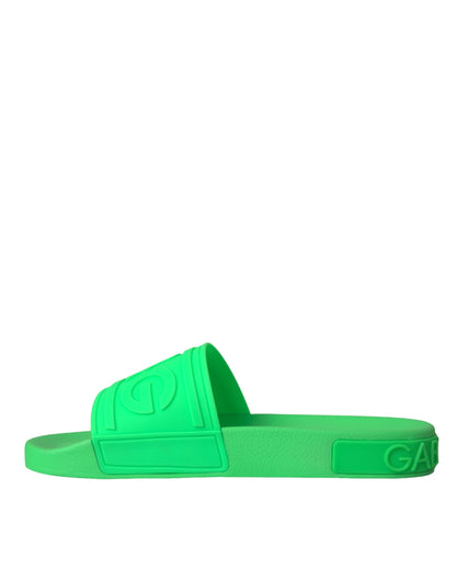 Dolce &amp; Gabbana Green Leather Slides Sandals Beachwear Shoes