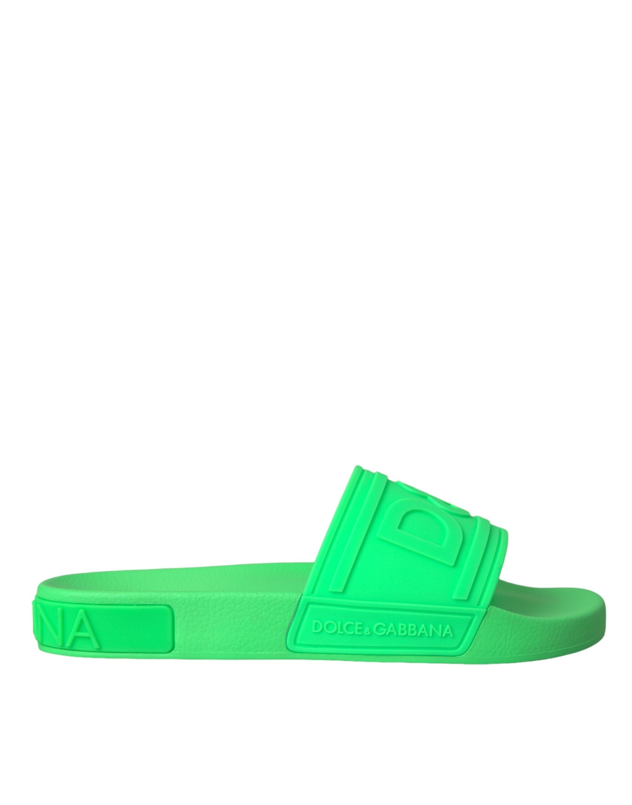 Dolce &amp; Gabbana Green Leather Slides Sandals Beachwear Shoes