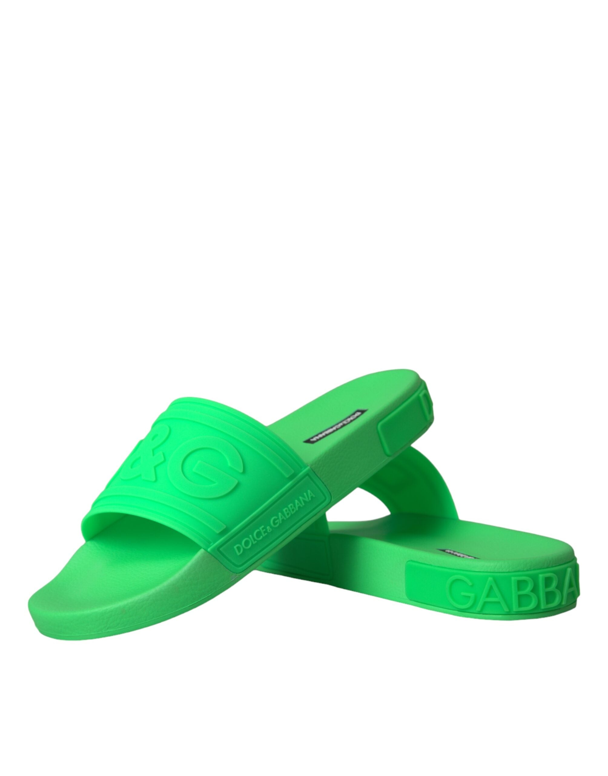 Dolce &amp; Gabbana Green Leather Slides Sandals Beachwear Shoes