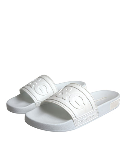 Dolce &amp; Gabbana White Rubber Slides Sandals Beachwear Shoes