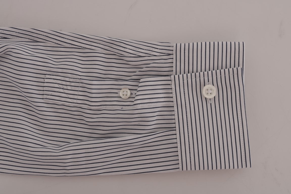 Frankie Morello Elegant White &amp; Blue Striped Casual Shirt