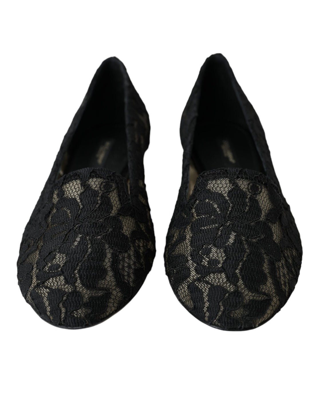 Dolce &amp; Gabbana Black Floral Taormina Lace Loafer Flat Shoes