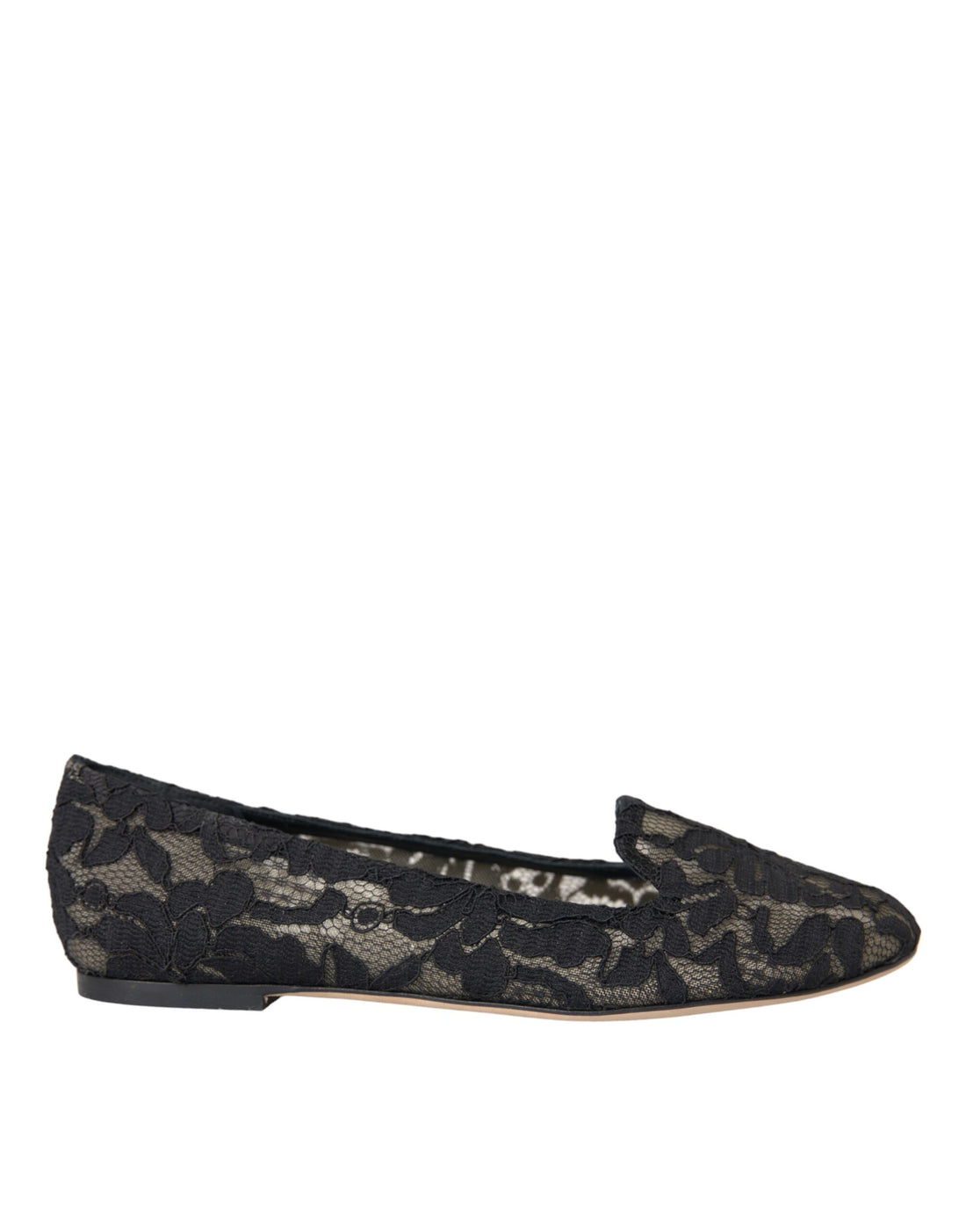 Dolce &amp; Gabbana Black Floral Taormina Lace Loafer Flat Shoes