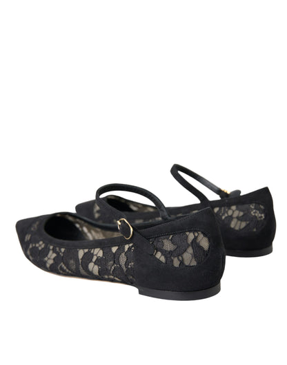 Dolce &amp; Gabbana Black Taormina Lace Bellucci Flats Shoes