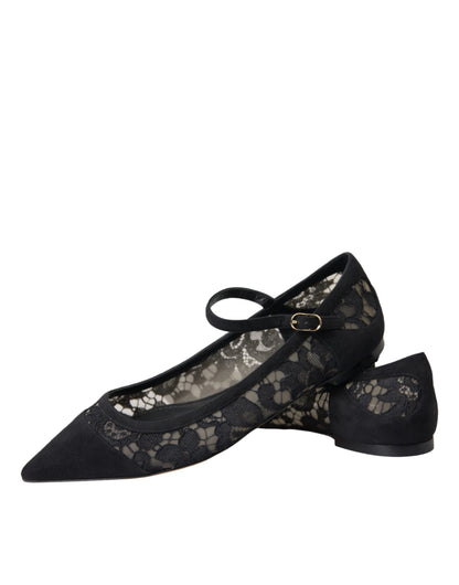 Dolce &amp; Gabbana Black Taormina Lace Bellucci Flats Shoes