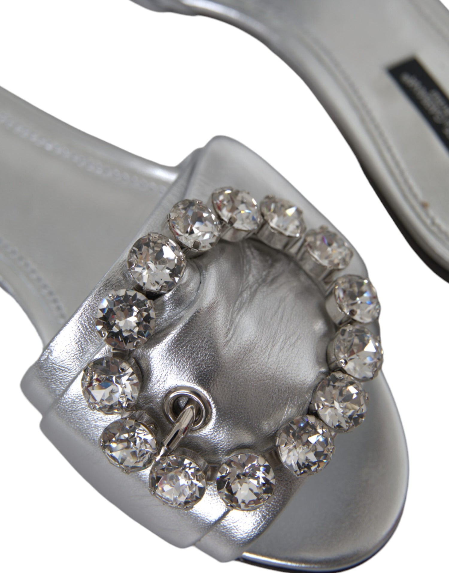 Dolce &amp; Gabbana Silver Crystal Leather Flats Sandals Shoes