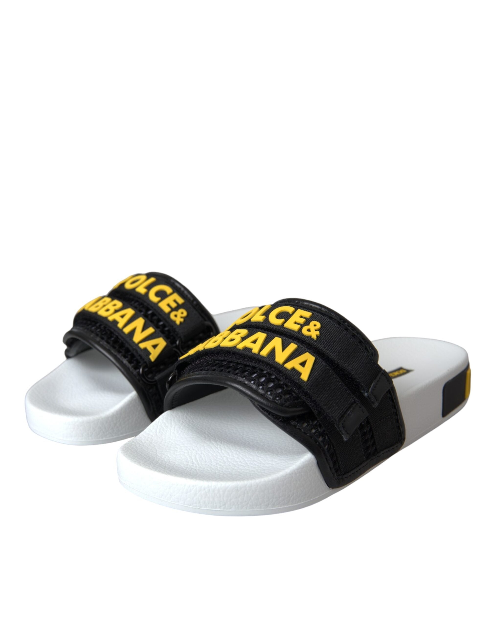 Dolce &amp; Gabbana White Black Logo Beachwear Flats Sandals Shoes