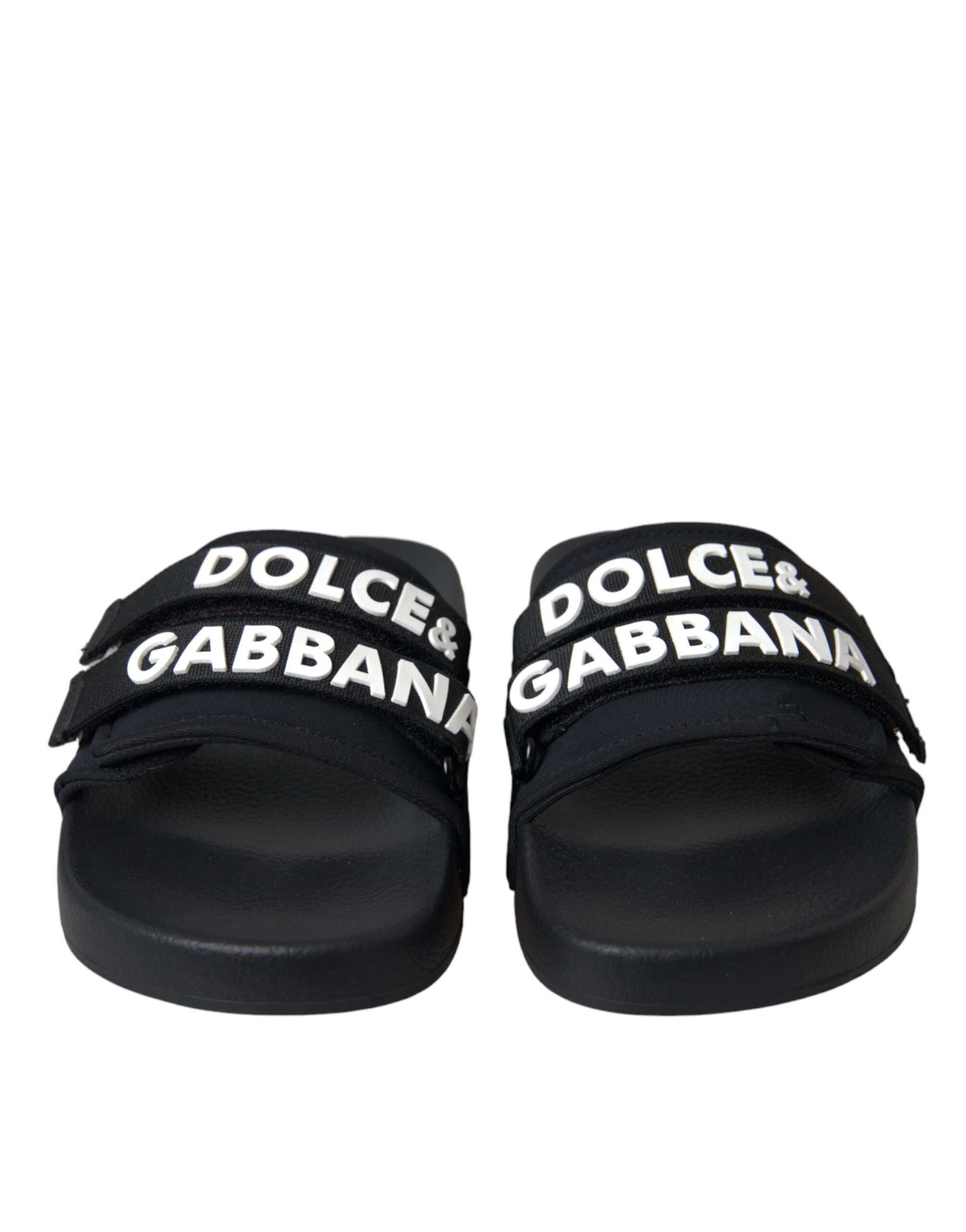 Dolce &amp; Gabbana Black Logo Beachwear Flats Sandals Shoes