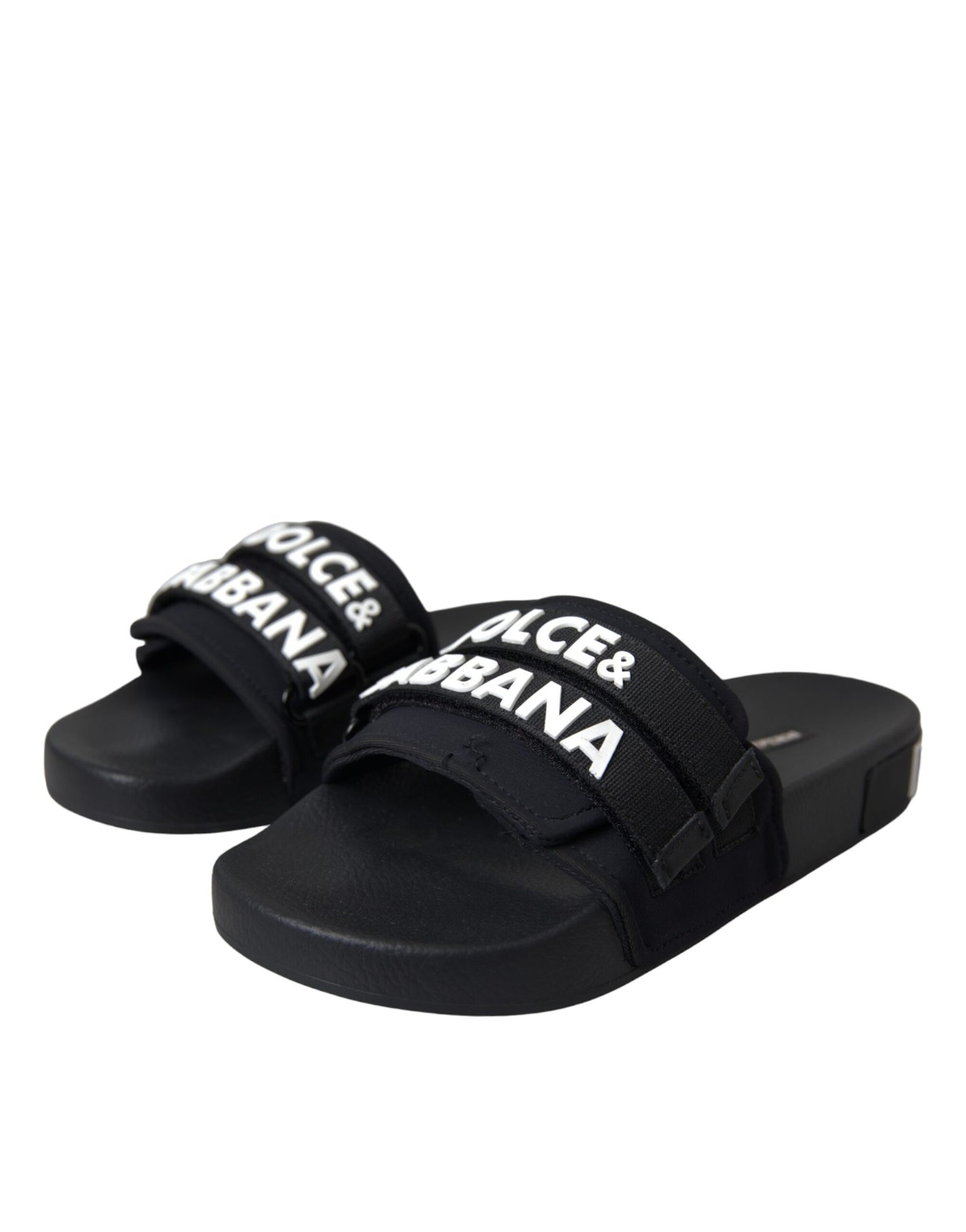 Dolce &amp; Gabbana Black Logo Beachwear Flats Sandals Shoes