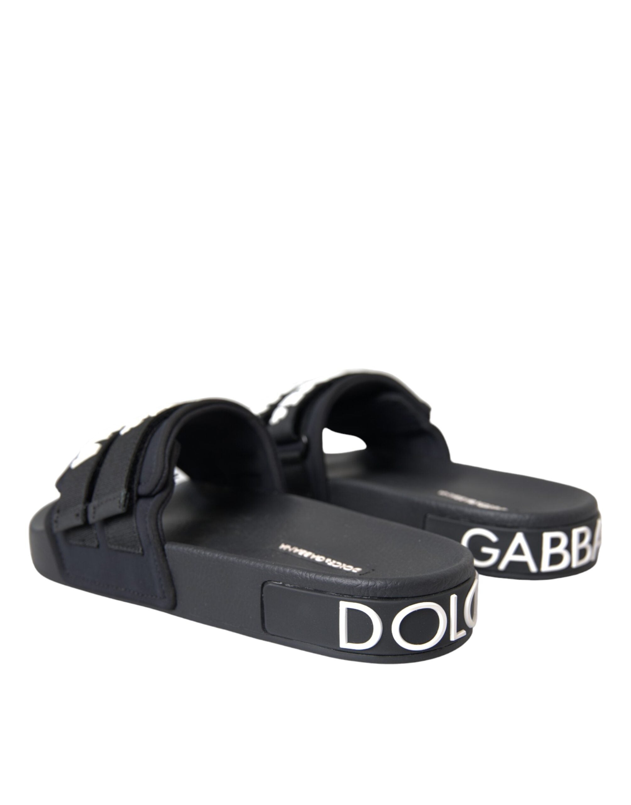 Dolce &amp; Gabbana Black Logo Beachwear Flats Sandals Shoes