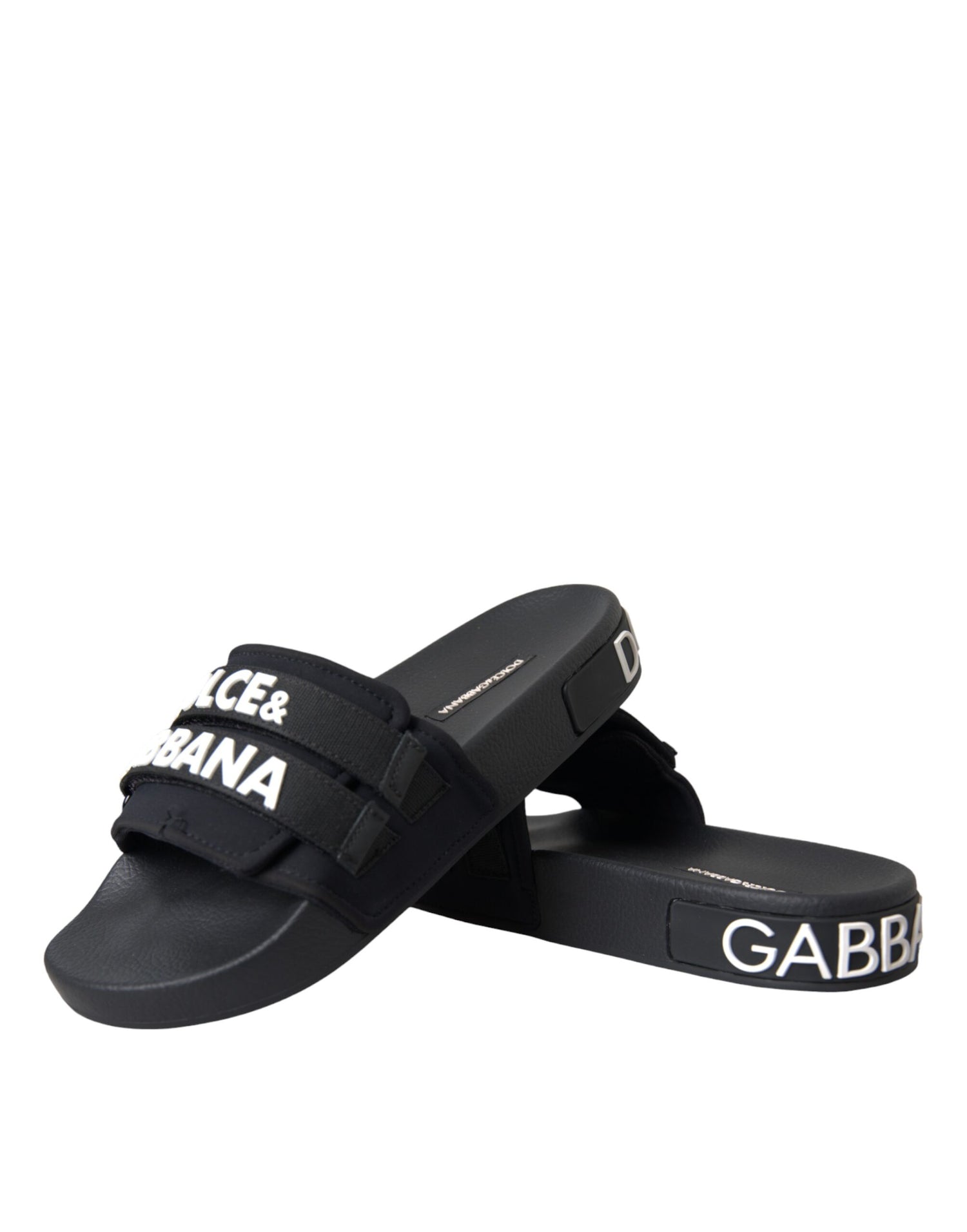 Dolce &amp; Gabbana Black Logo Beachwear Flats Sandals Shoes