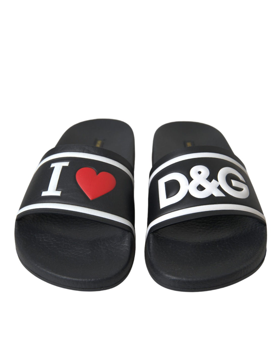 Dolce &amp; Gabbana Black Leather I Love D&amp;G Sandals Slides Shoes