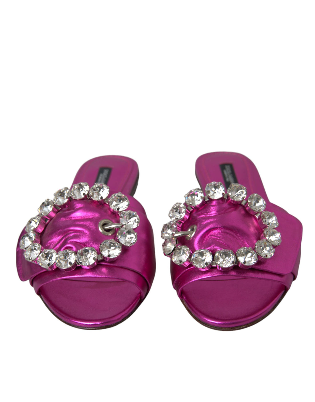 Dolce &amp; Gabbana Fuchsia Crystal Leather Flats Sandals Shoes