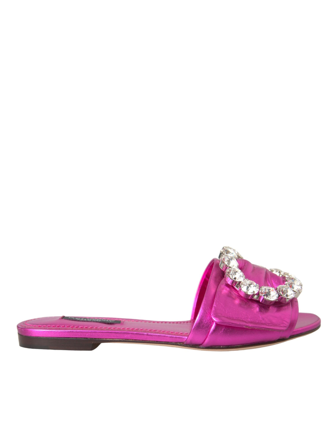 Dolce &amp; Gabbana Fuchsia Crystal Leather Flats Sandals Shoes