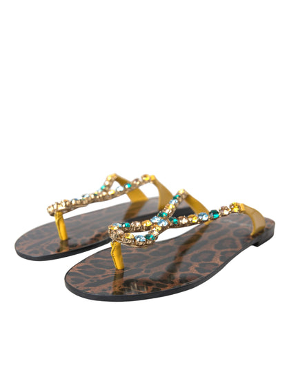 Dolce &amp; Gabbana Multicolor Crystal Sandals Flip Flops Shoes