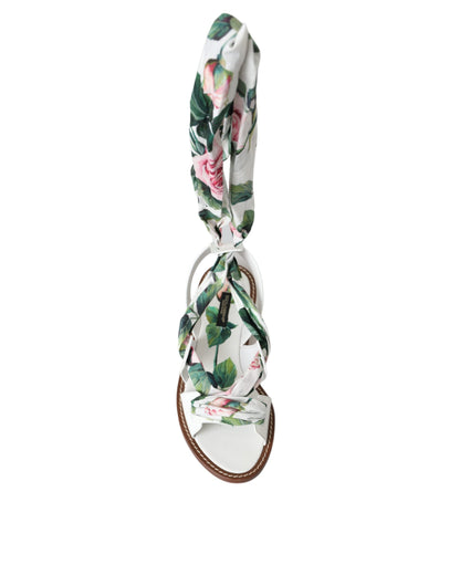 Dolce &amp; Gabbana Multicolor Floral Print Ankle Wrap Sandals Shoes