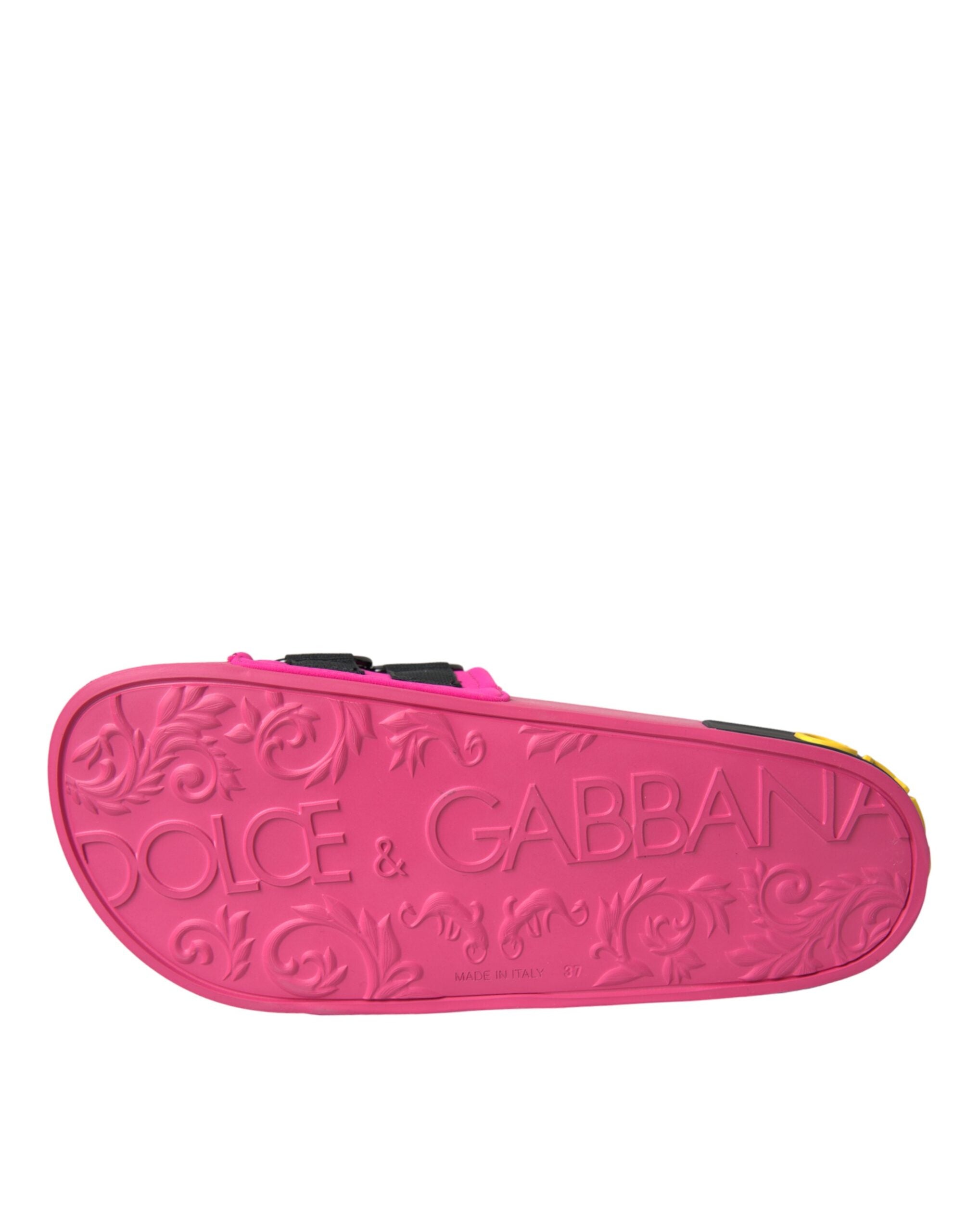 Dolce &amp; Gabbana Pink Black Logo Beachwear Flats Sandals Shoes