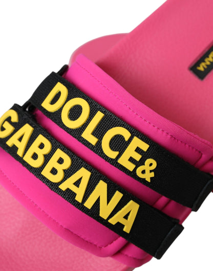 Dolce &amp; Gabbana Pink Black Logo Beachwear Flats Sandals Shoes