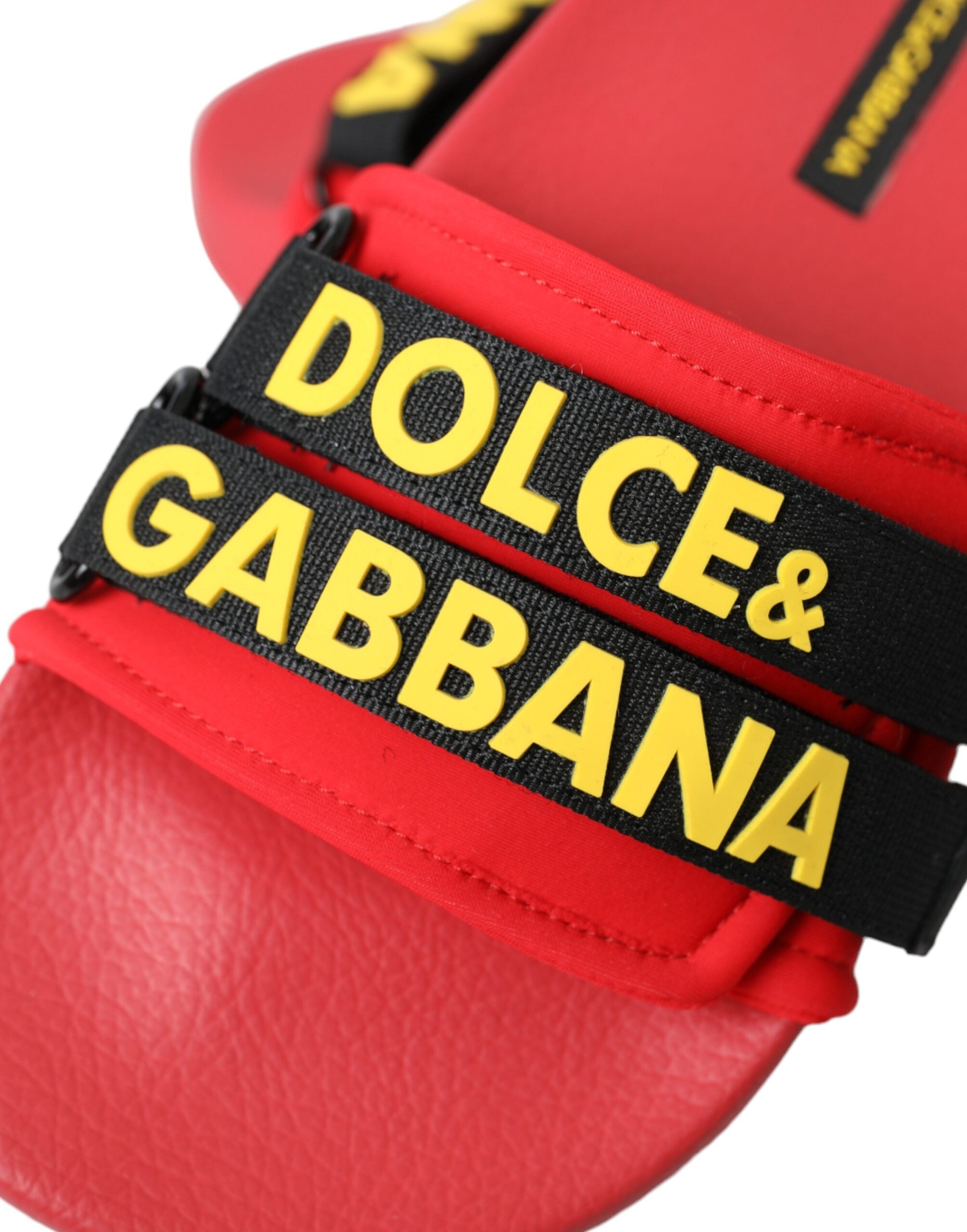 Dolce &amp; Gabbana Red Black Logo Beachwear Flats Sandals Shoes