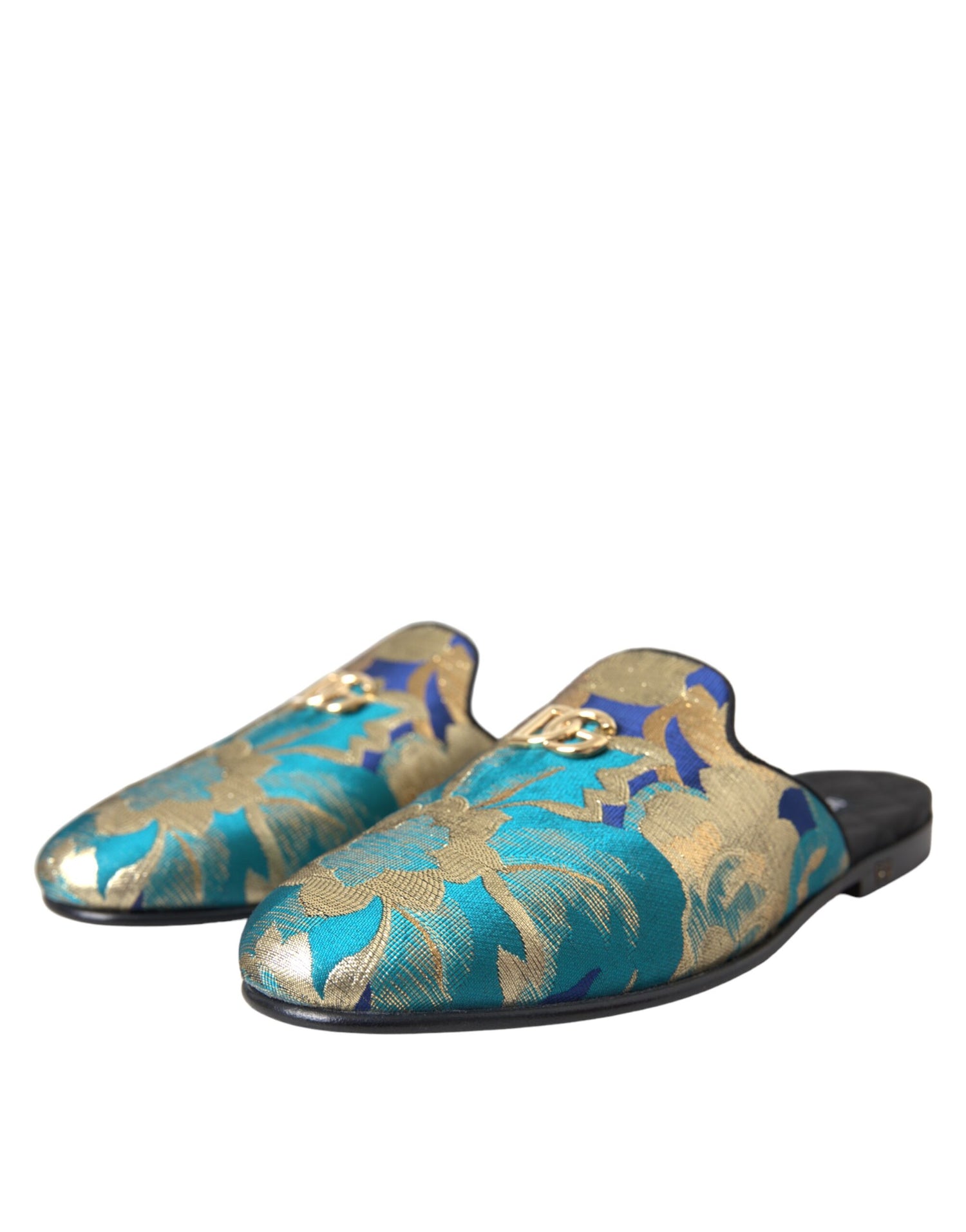 Dolce &amp; Gabbana Multicolor Jacquard DG Logo Mule Flat Sandals Shoes