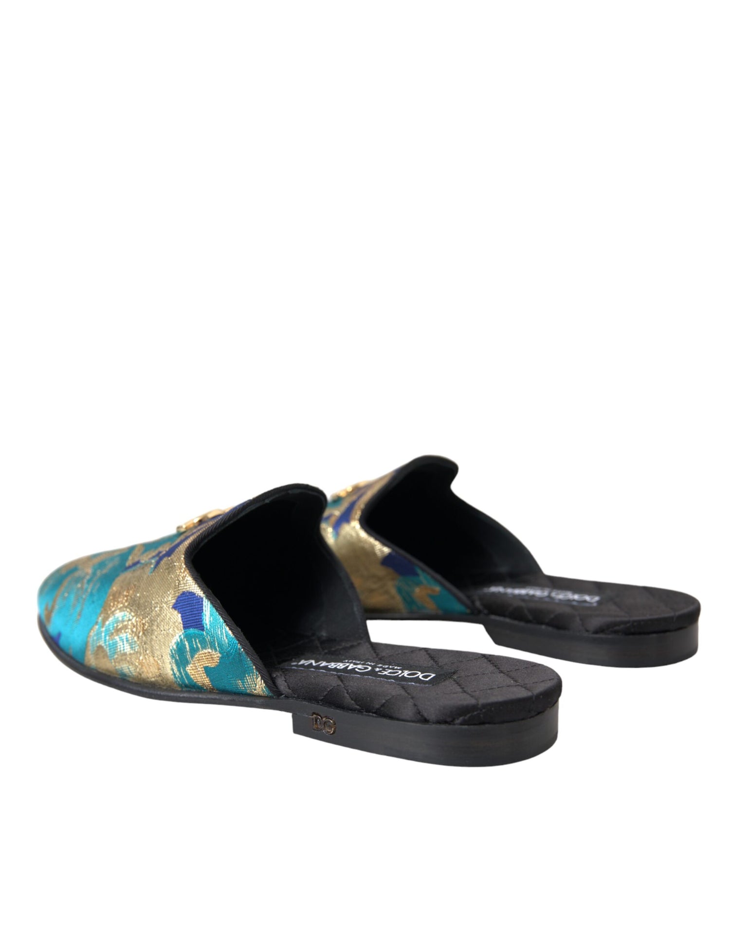 Dolce &amp; Gabbana Multicolor Jacquard DG Logo Mule Flat Sandals Shoes