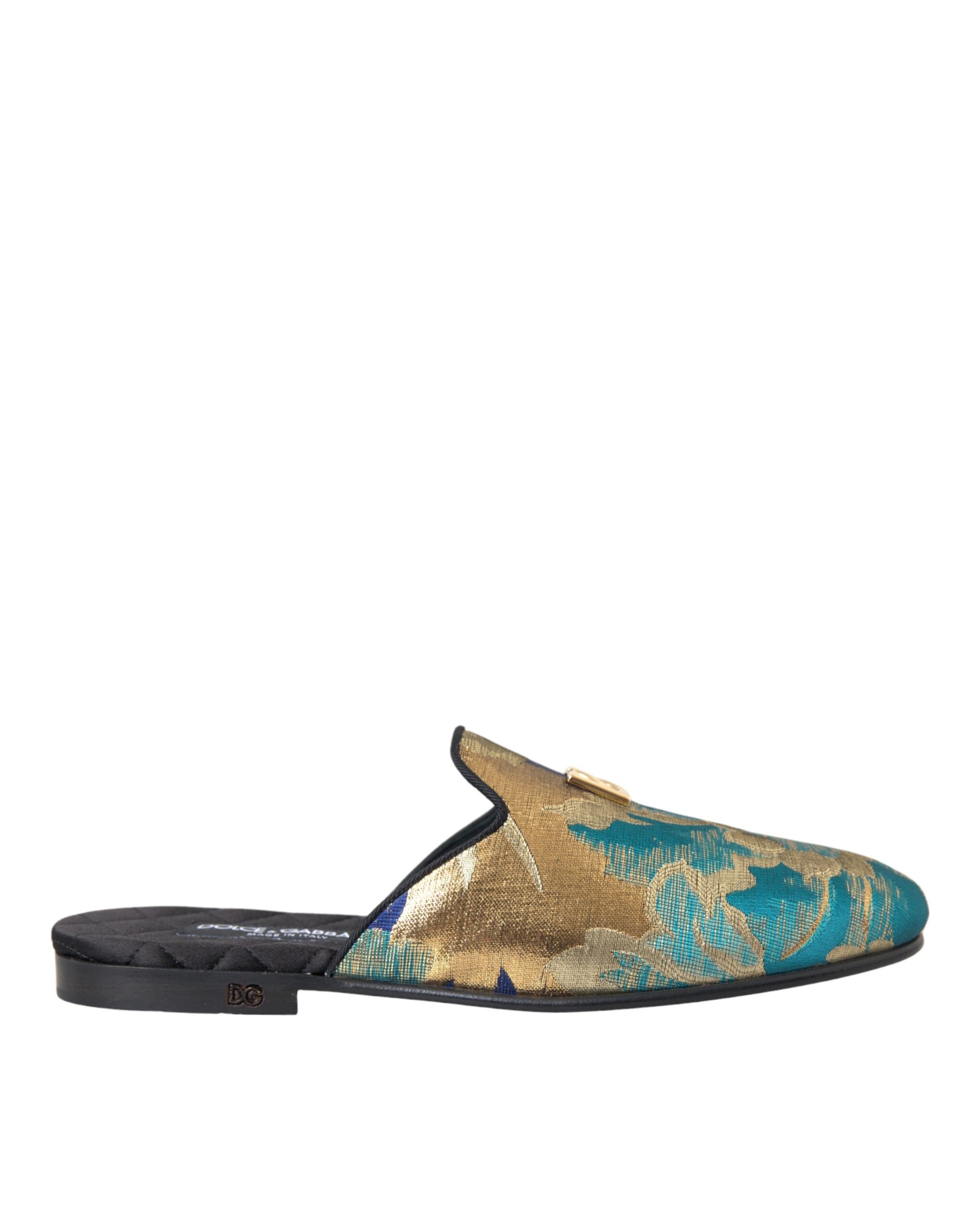 Dolce &amp; Gabbana Multicolor Jacquard DG Logo Mule Flat Sandals Shoes