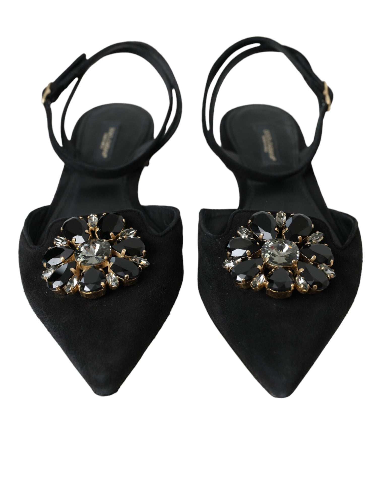 Dolce &amp; Gabbana Black Leather Crystal Slingback Sandals Shoes