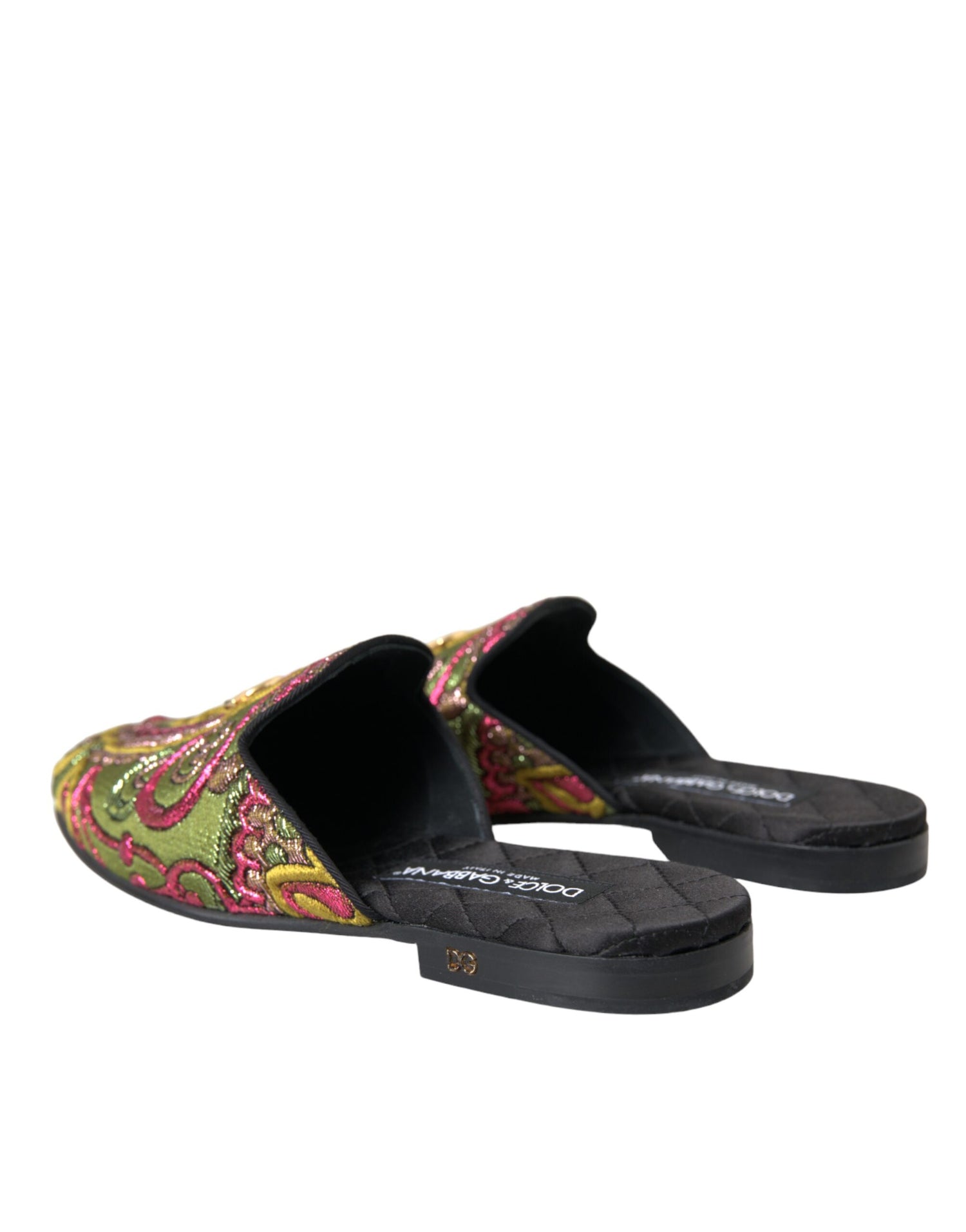 Dolce &amp; Gabbana Multicolor Brocade DG Logo Mule Flat Sandals Shoes