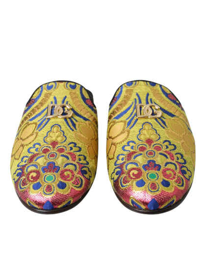 Dolce &amp; Gabbana Multicolor Jacquard DG Logo Mule Flat Sandals Shoes