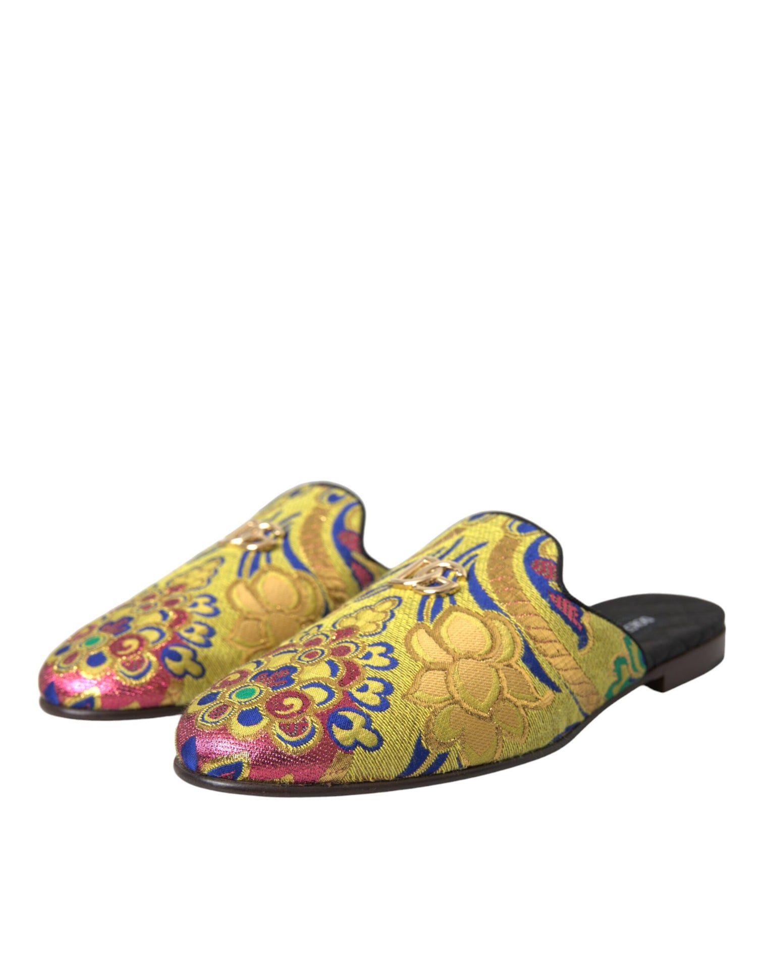 Dolce &amp; Gabbana Multicolor Jacquard DG Logo Mule Flat Sandals Shoes