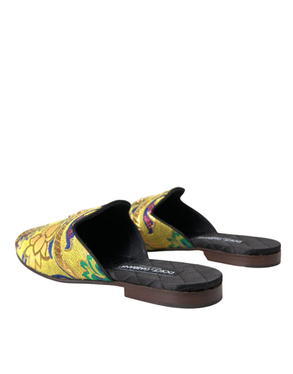 Dolce &amp; Gabbana Multicolor Jacquard DG Logo Mule Flat Sandals Shoes