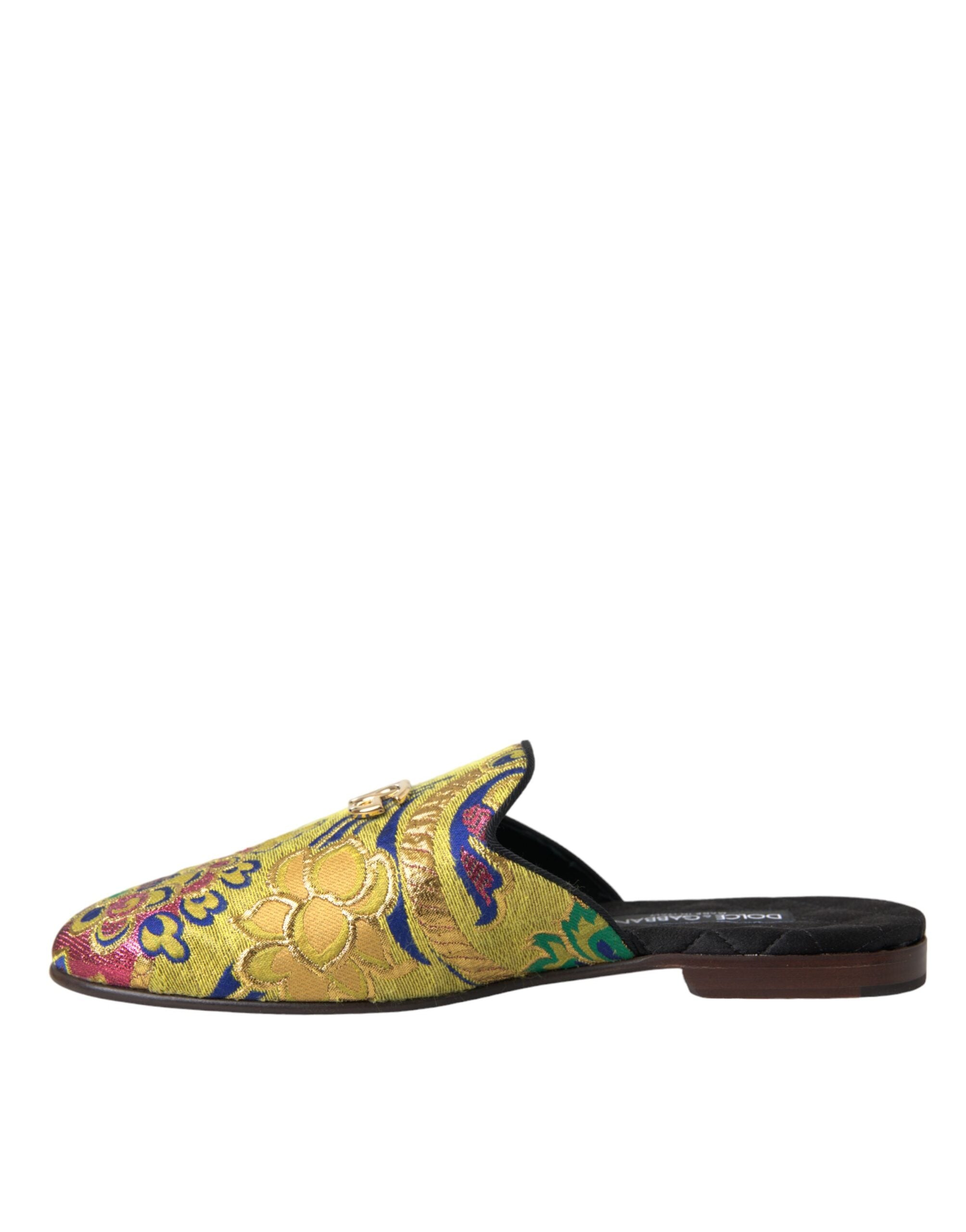 Dolce &amp; Gabbana Multicolor Jacquard DG Logo Mule Flat Sandals Shoes