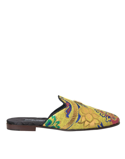 Dolce &amp; Gabbana Multicolor Jacquard DG Logo Mule Flat Sandals Shoes