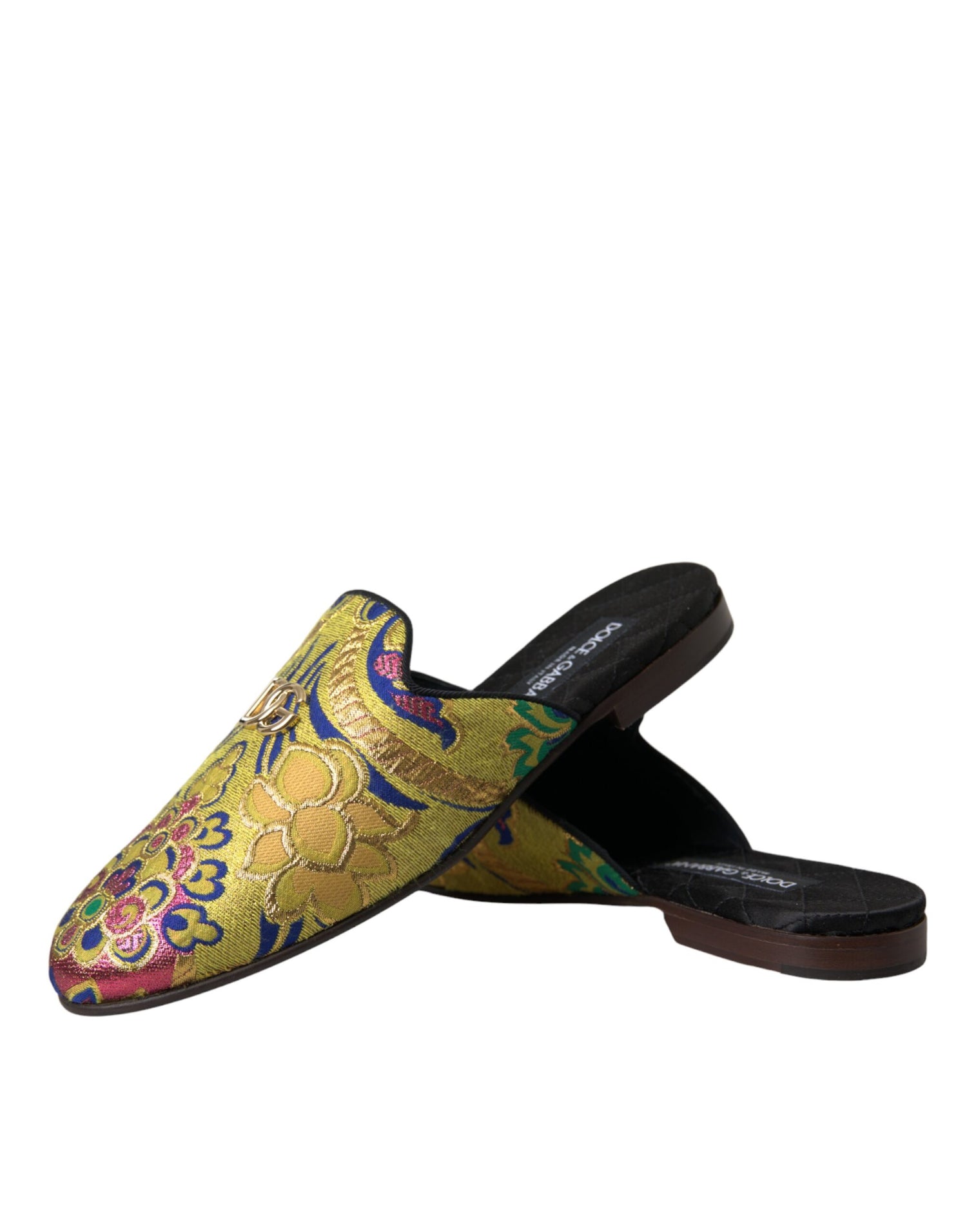 Dolce &amp; Gabbana Multicolor Jacquard DG Logo Mule Flat Sandals Shoes