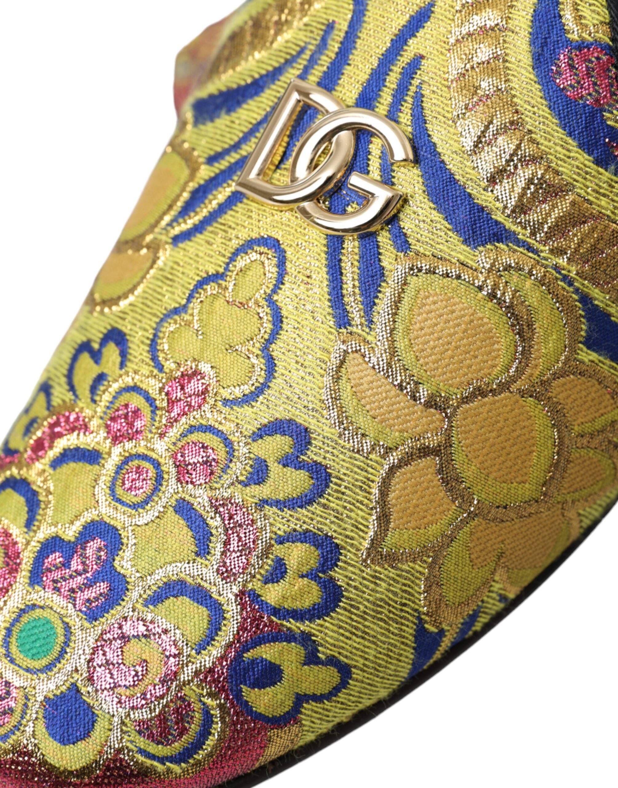 Dolce &amp; Gabbana Multicolor Jacquard DG Logo Mule Flat Sandals Shoes