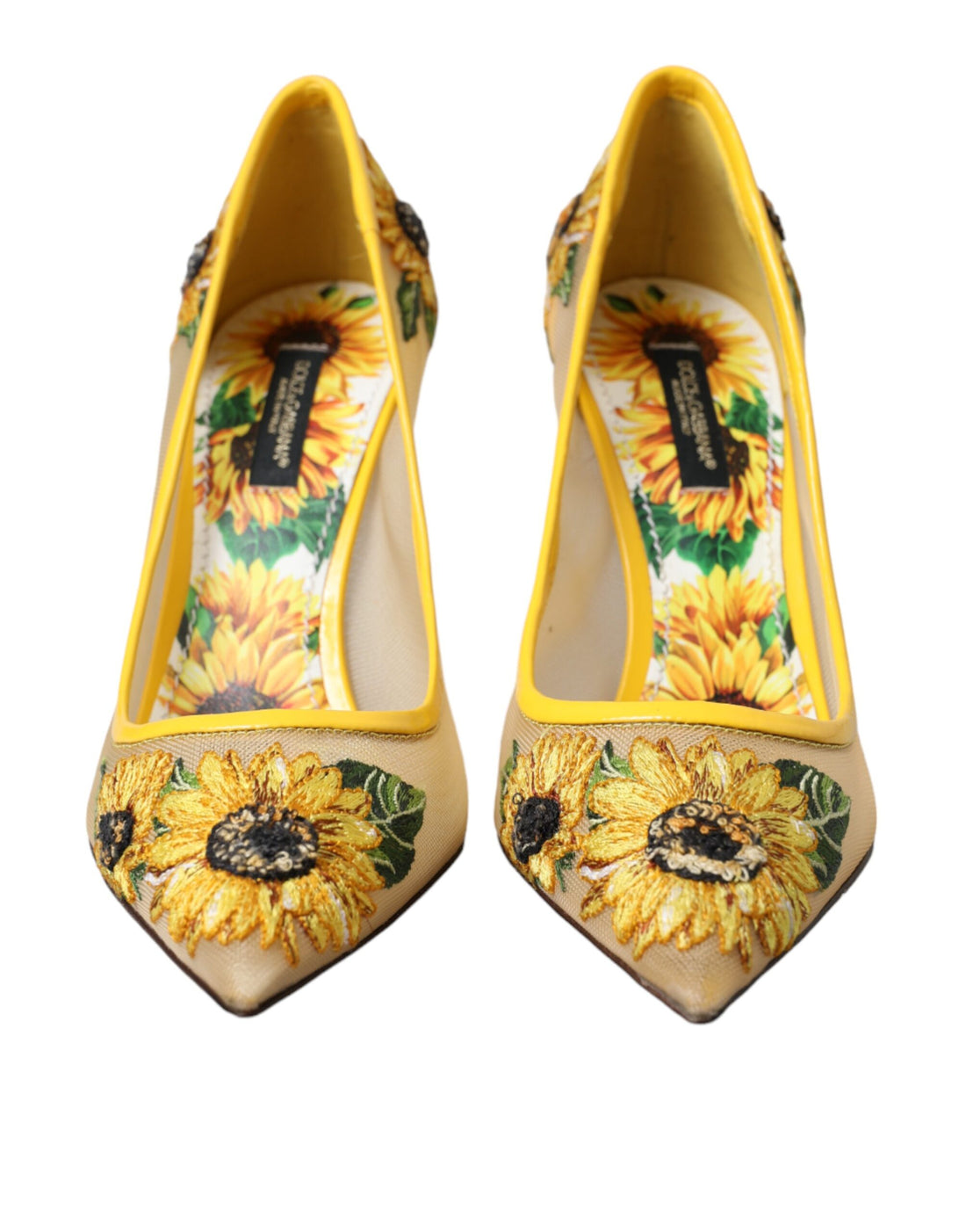 Dolce &amp; Gabbana Yellow Sunflower Mesh Heels Pumps Shoes