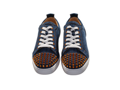 Christian Louboutin Fun Louis Junior Spikes Flat Denim and Gold Spike Sneakers