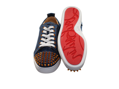 Christian Louboutin Fun Louis Junior Spikes Flat Denim and Gold Spike Sneakers